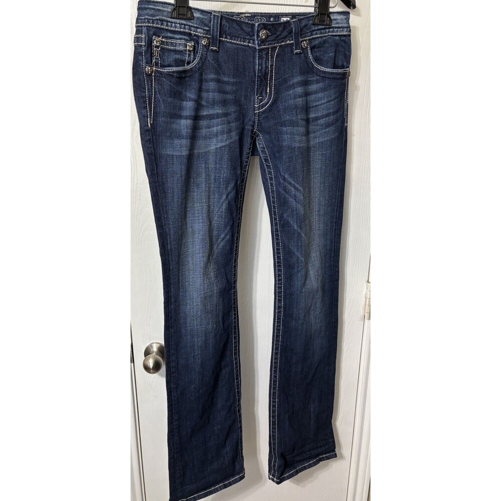 Miss Me Jeans Woman Size 30 Blue Boot Cut Denim Decorative Pockets 34 Length